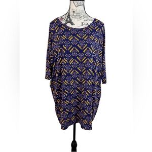 LuLaRoe Trendy Blue/Multicolor Patterned Tunic Asymmetrical Hem size Large